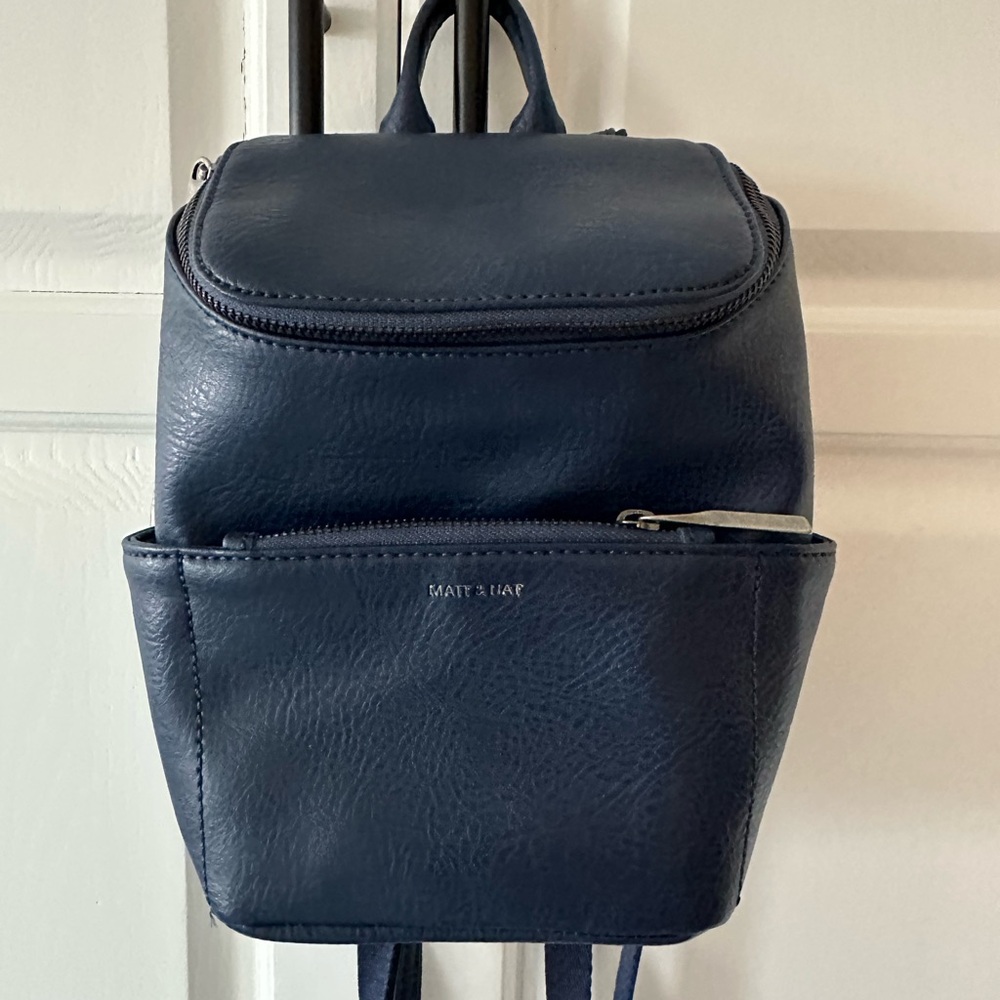 Matt & Nat Navy blue vegan leather (Interior Zipped Pocket)  Backpack